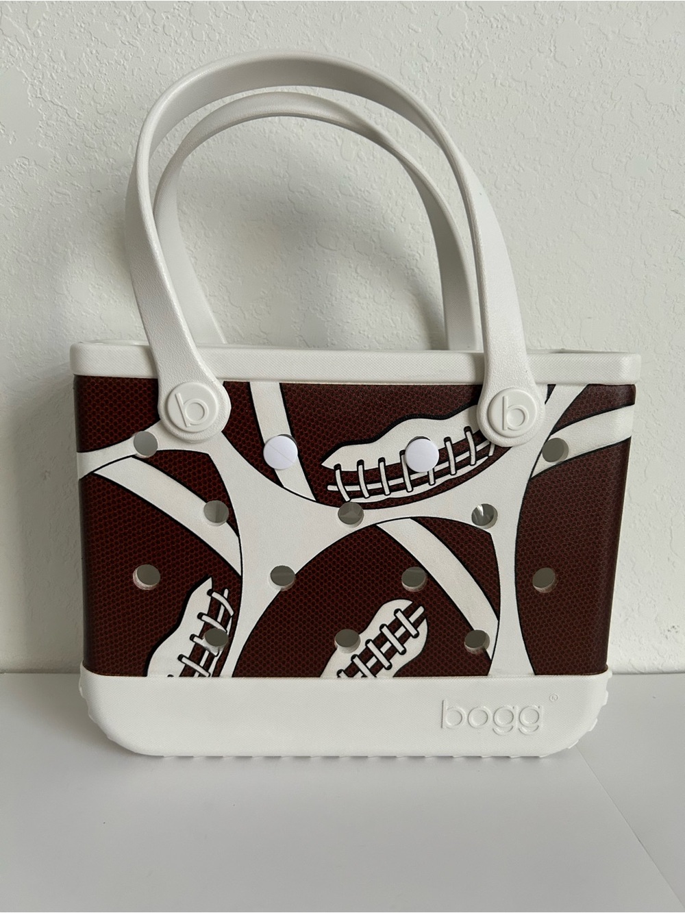 BOGG Bag White & Brown Football DURABLE TOTEBAG